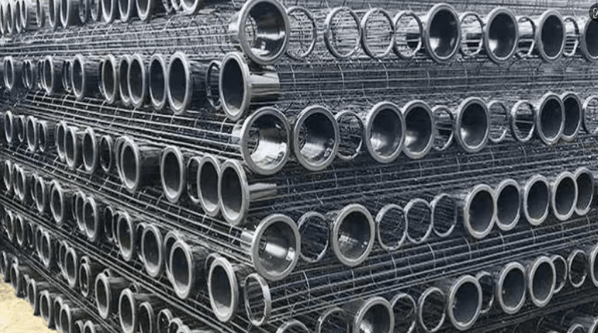 Stacks of dust collector filter cages for industrial filtration systems